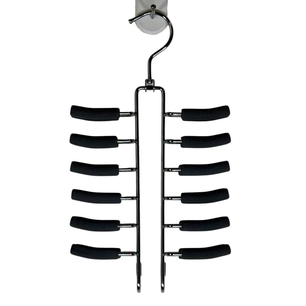 Chrome Multi-Tier Tie and belt Organizer 12 Non-Slip Foam Hooks Silver